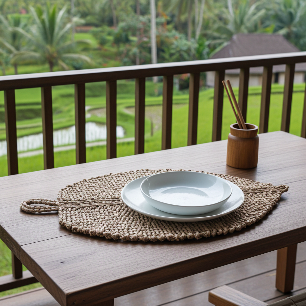 Individual de mesa em ráfia em formato de folha