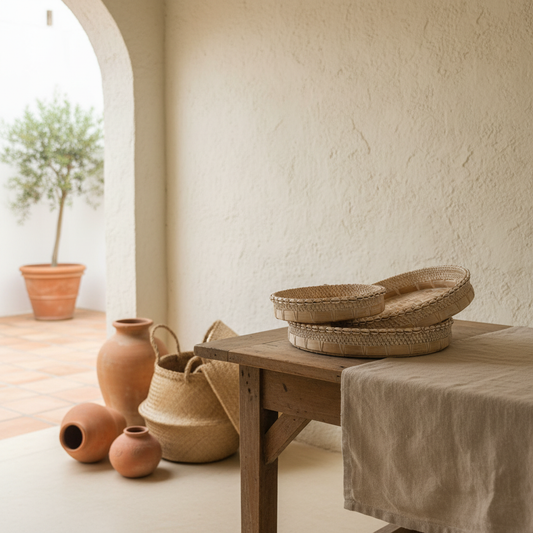 Round Woven Rattan Tray Set Model Berhala