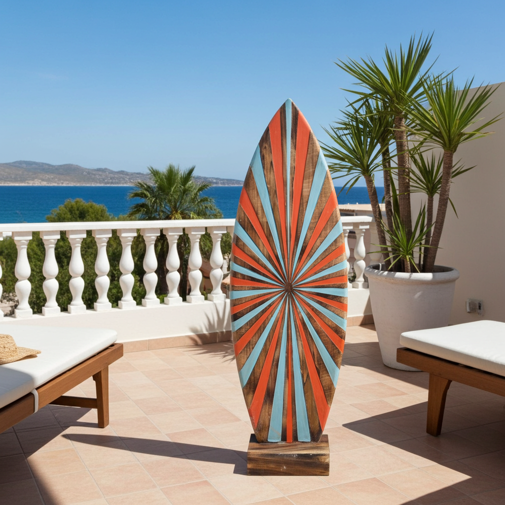 Tabla de surf de madera tallada a mano. Modelo Multicolor.