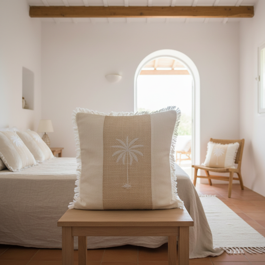 Palm Embroidered Fringe Cushion Cover Model Tinjil