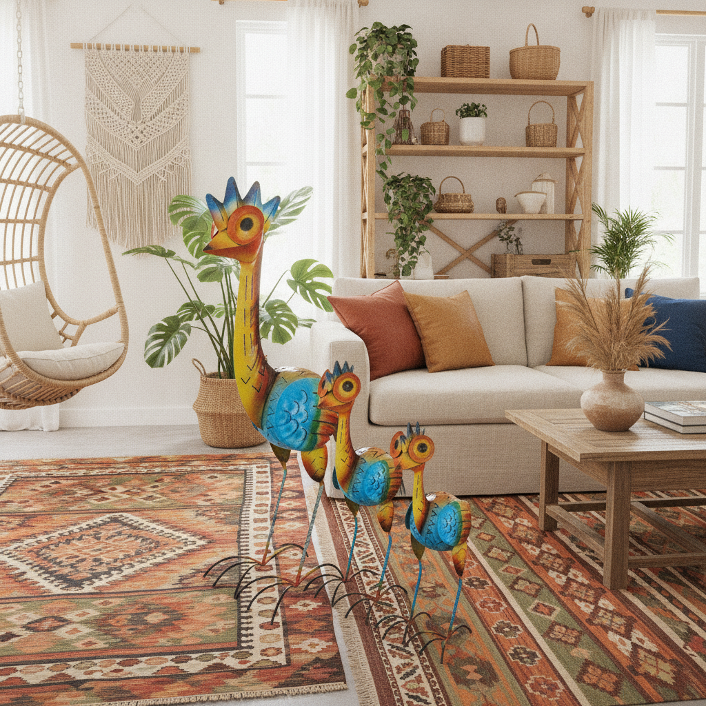 Colourful Handmade Metal Bird Figurines Set Model Manipa