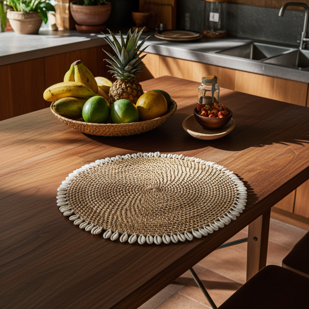 Mantel individual de concha de cauri colonial en dos colores