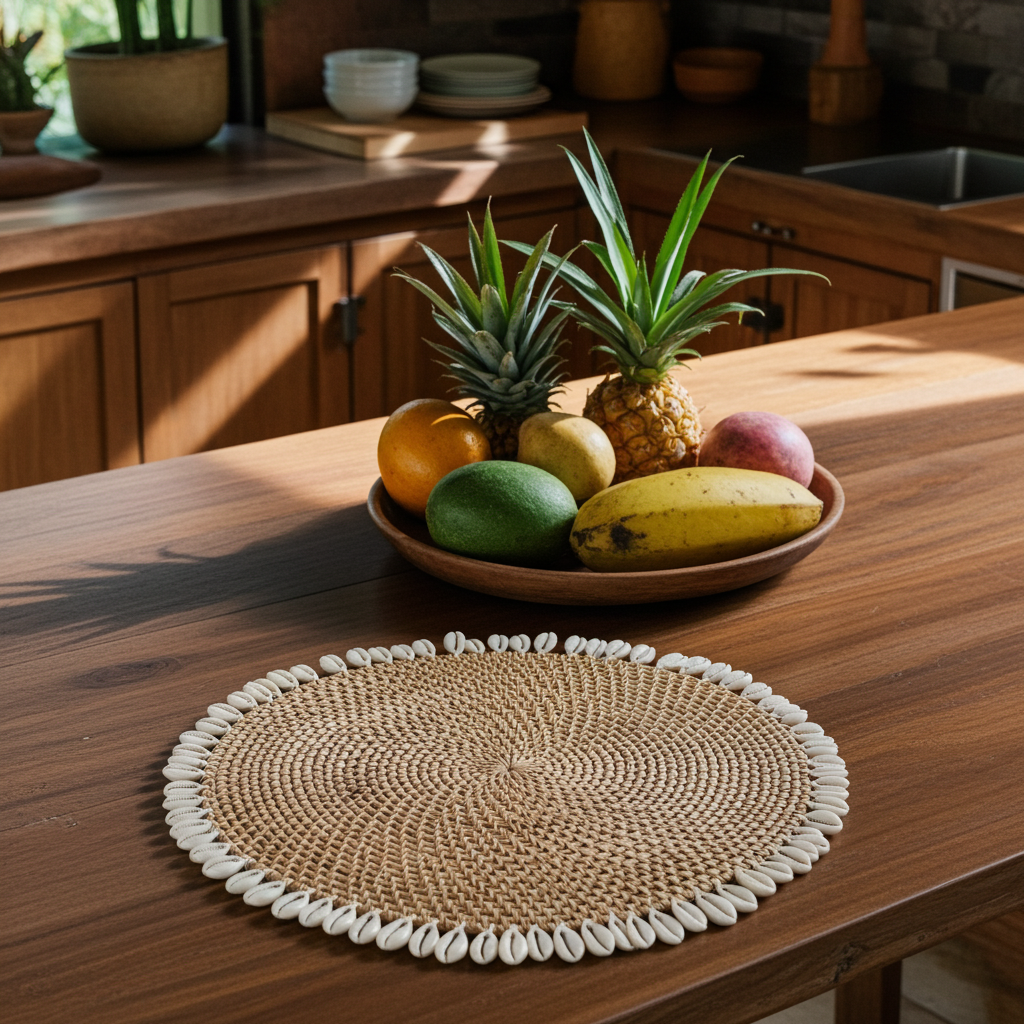 Mantel individual de concha de cauri colonial en dos colores