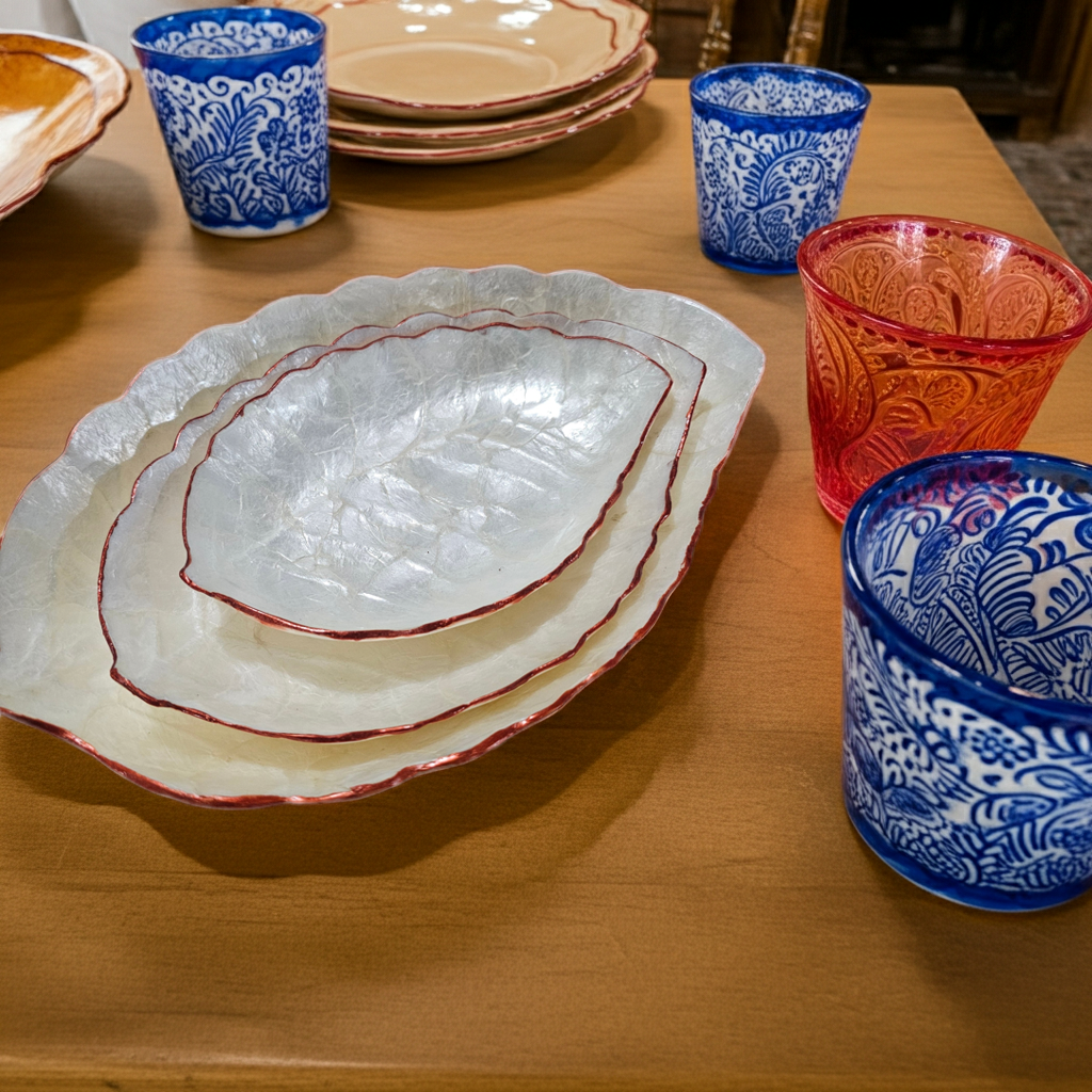 Three nesting capiz shell dishes