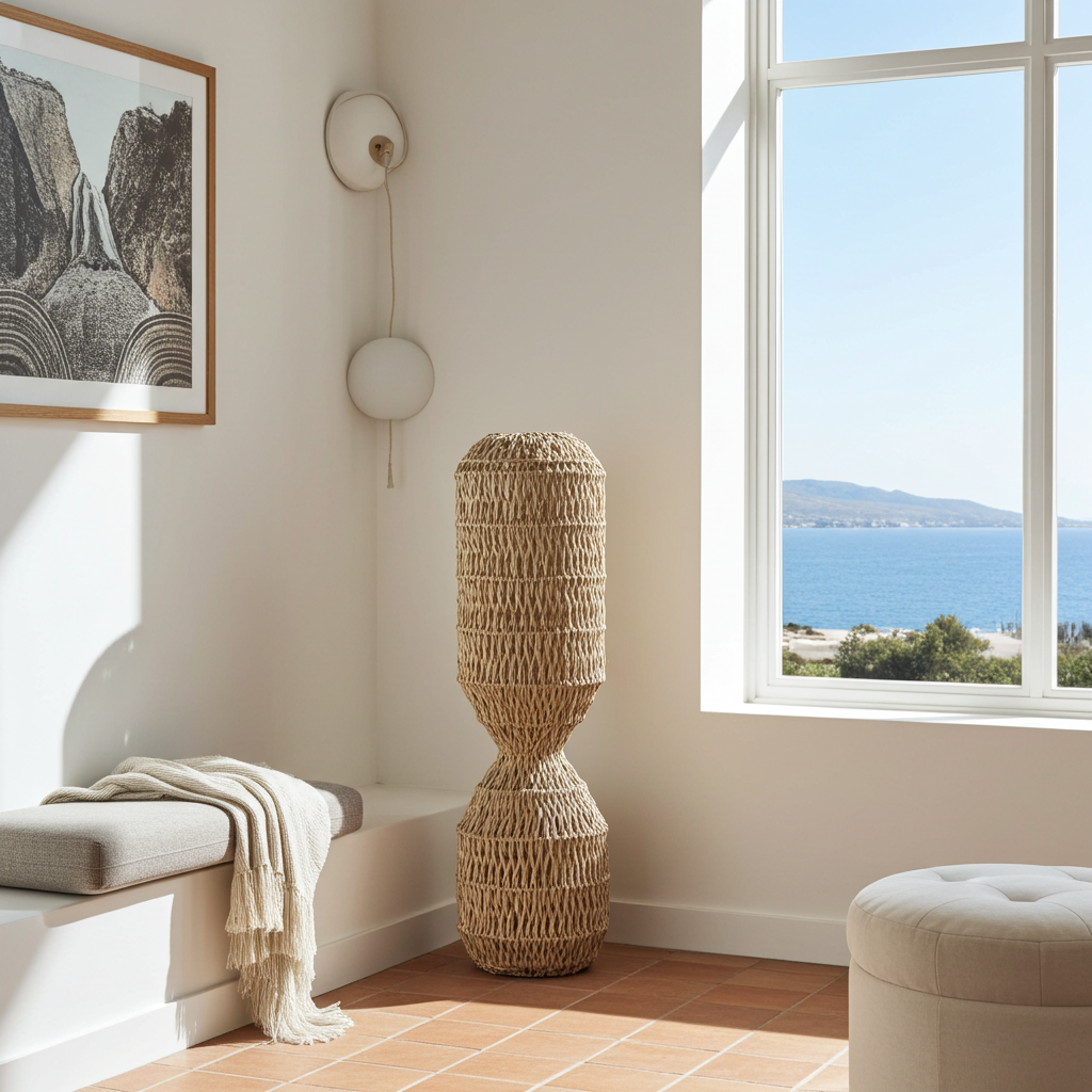 Candeeiro suspenso em vime tecido à mão modelo Garut