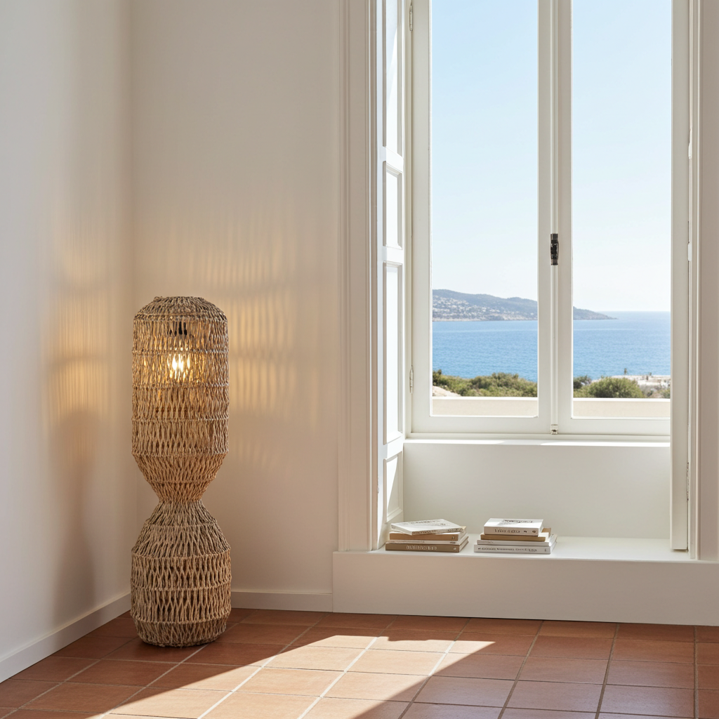 Candeeiro suspenso em vime tecido à mão modelo Garut