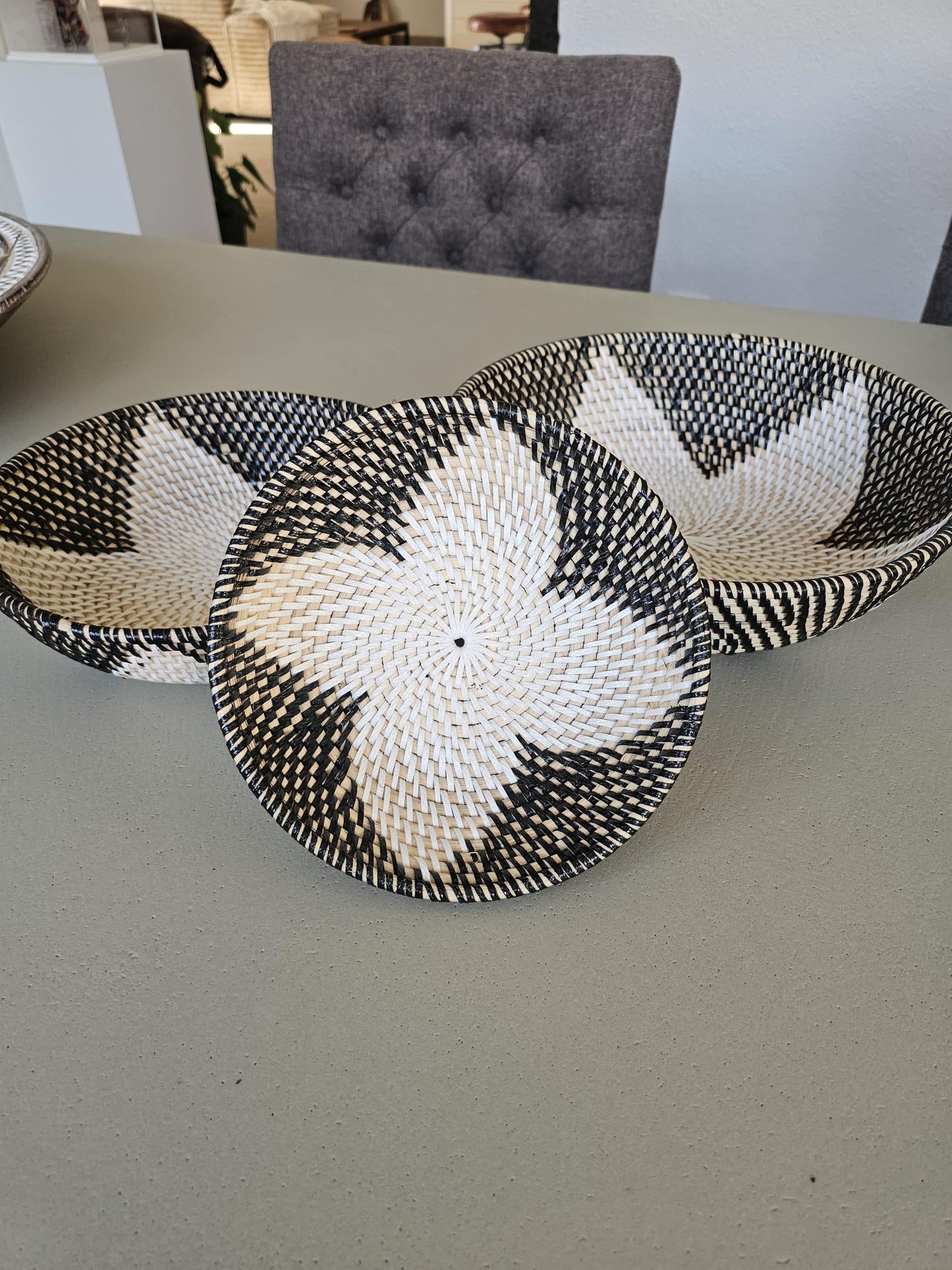 Set of 3 rattan bowls