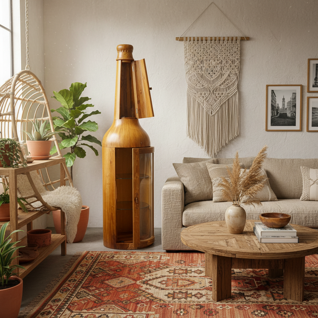 Giant Bottle-Shaped Teak Display Cabinet Model Kisar