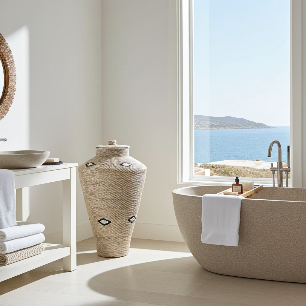 Big rattan vase beige/white 120cm Model Ajar