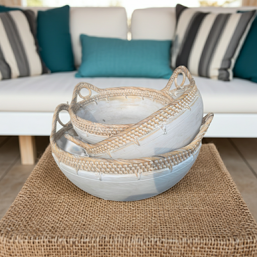 Set of three rattan bamboo bowls. Model Telinga