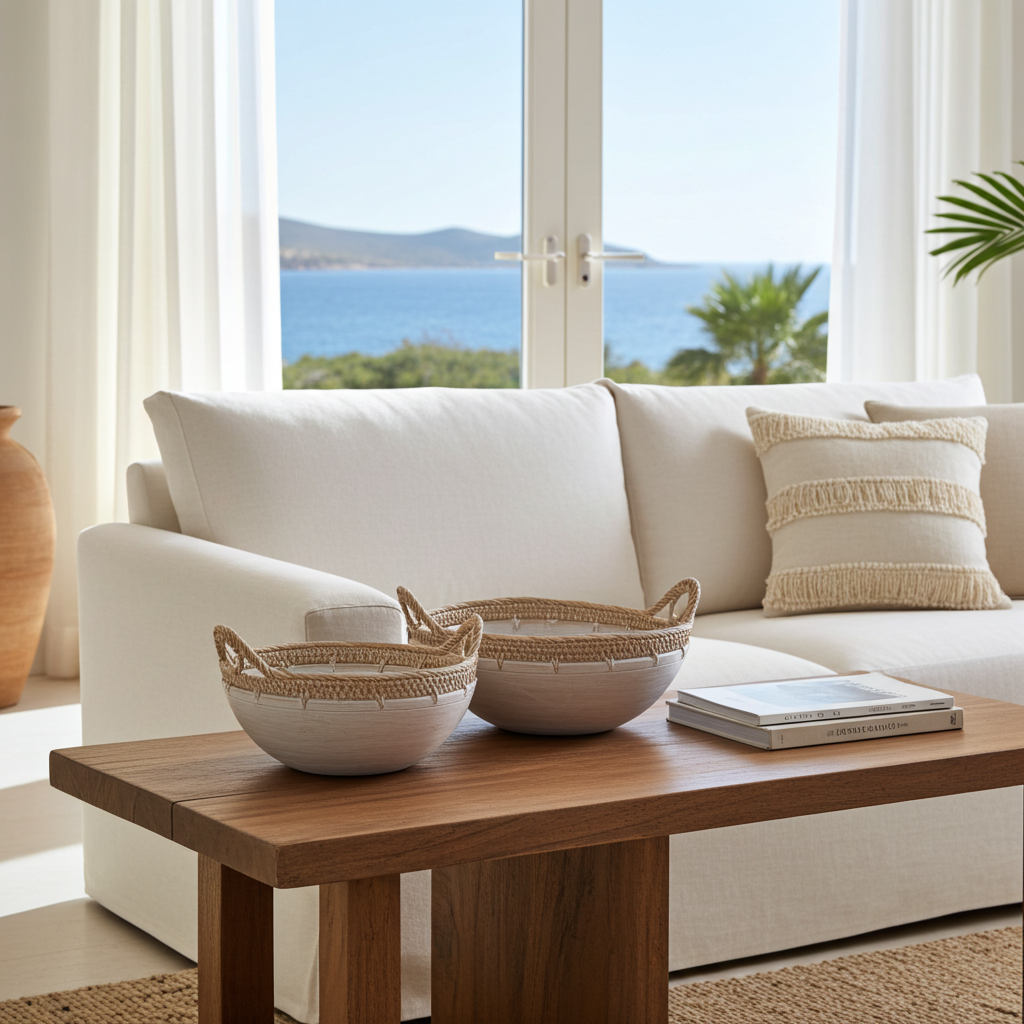 Set of three rattan bamboo bowls. Model Telinga