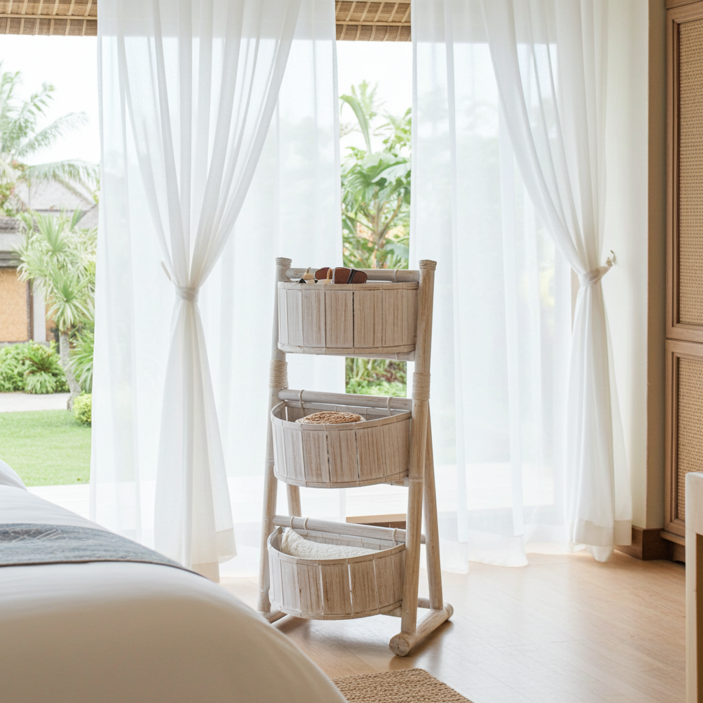 Whitewashed bamboo 3-tier storage unit