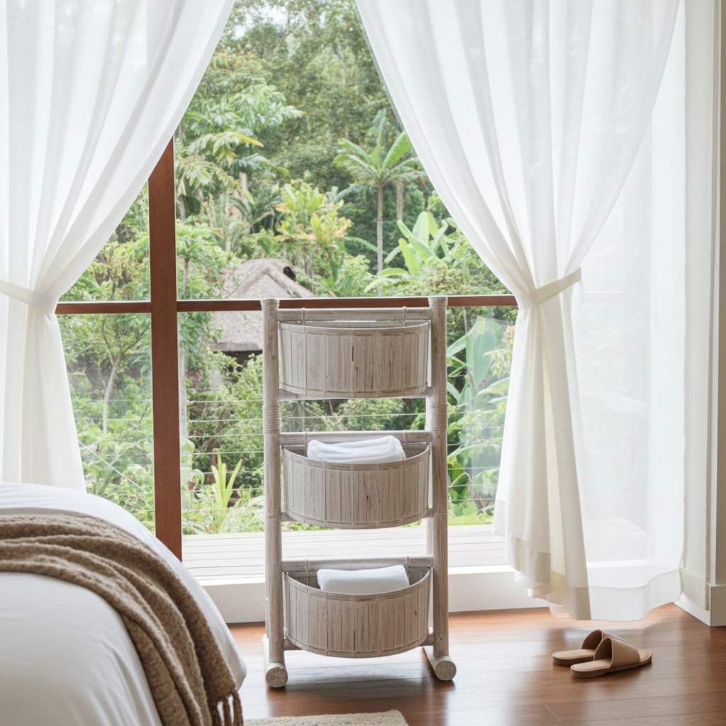 Whitewashed bamboo 3-tier storage unit