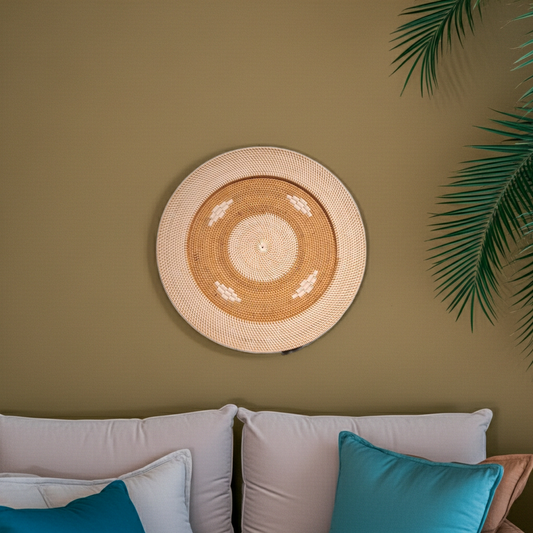 Prato decorativo de parede em rattan, 60 cm. Modelo Glodok.