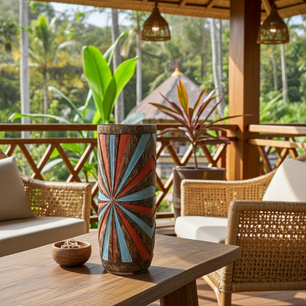 Hand-carved wooden vase. Model Pelangi