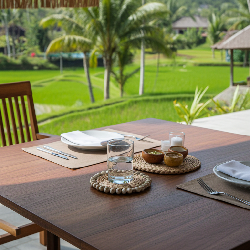 Woven bananaleaf coasters decorated with cowrie shells