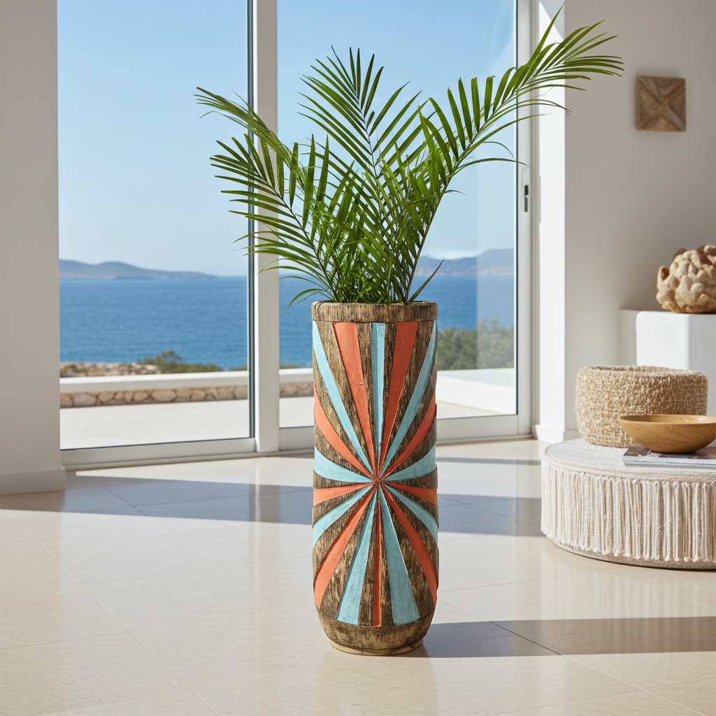 Vaso em madeira esculpido à mão, modelo exclusivo Pelangi.