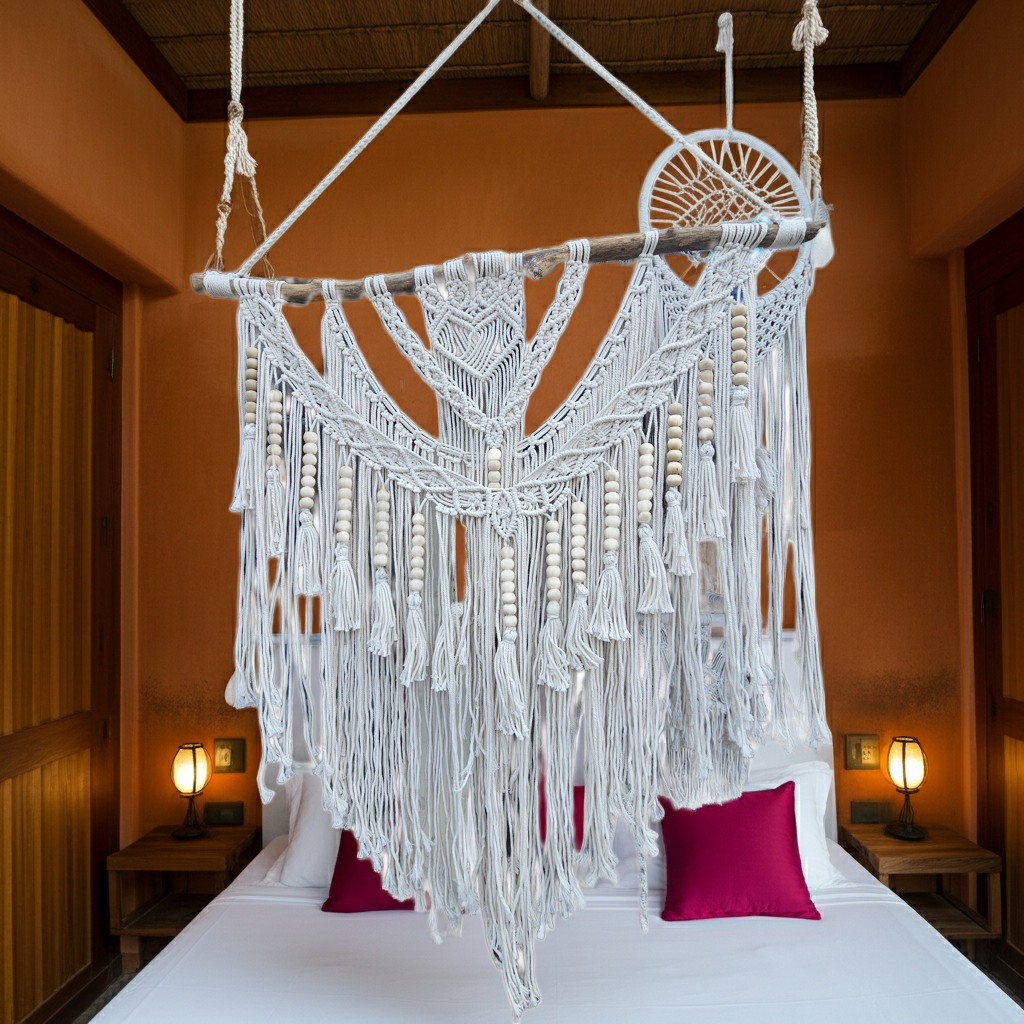 Tree Branch Macrame Macrame 80cm on a tree branch. Model Manik – HomeDecoBali - Handmade ...