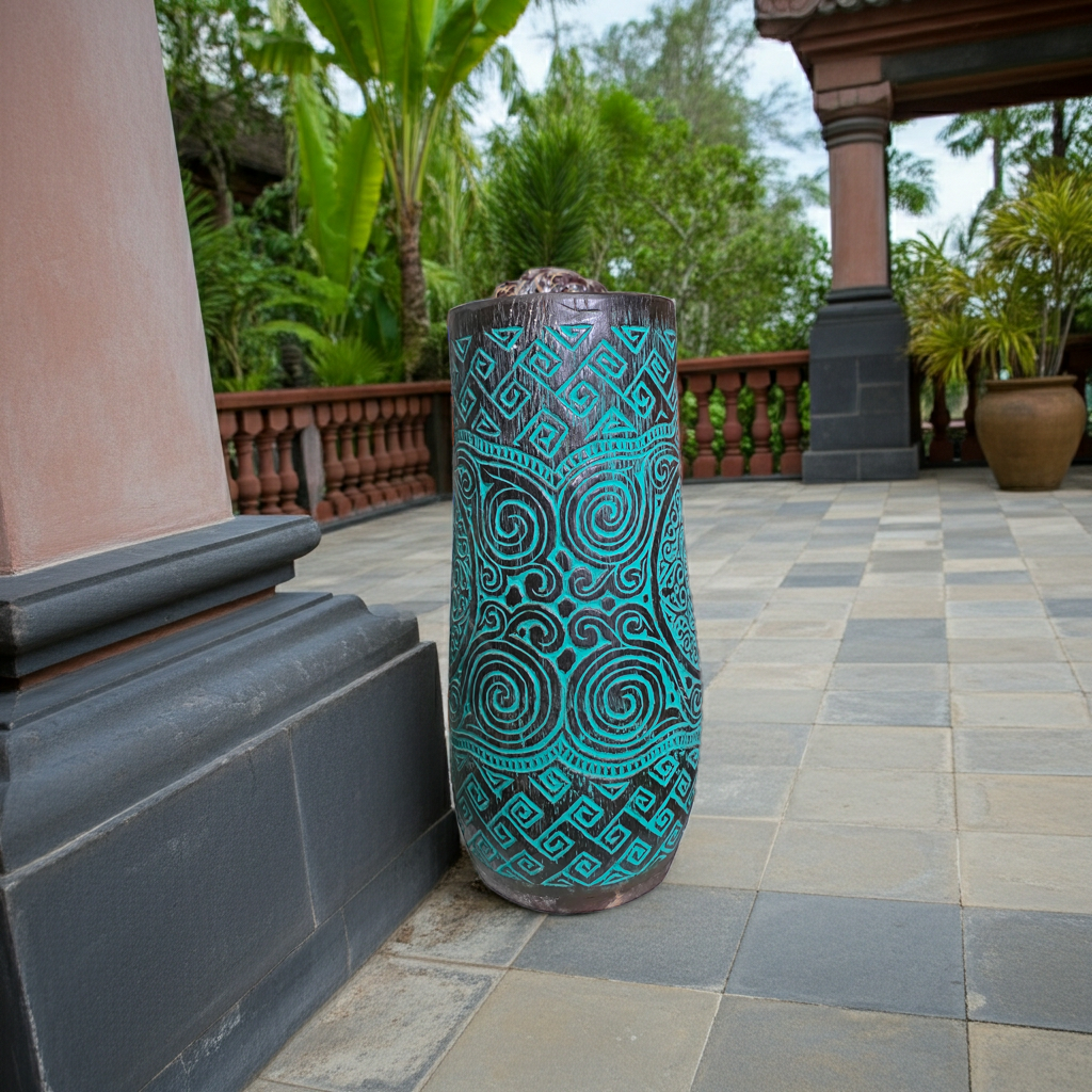 Cylindrical green decorative vase. Model Glempang