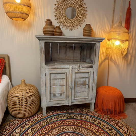 Small, whitewashed wooden cabinet. Model Sidemen