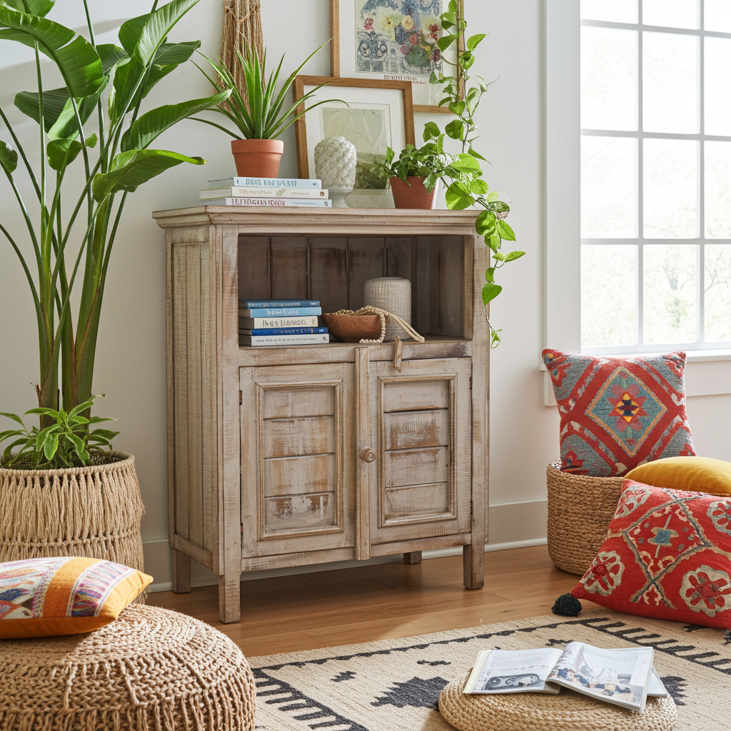 Small, whitewashed wooden cabinet. Model Sidemen