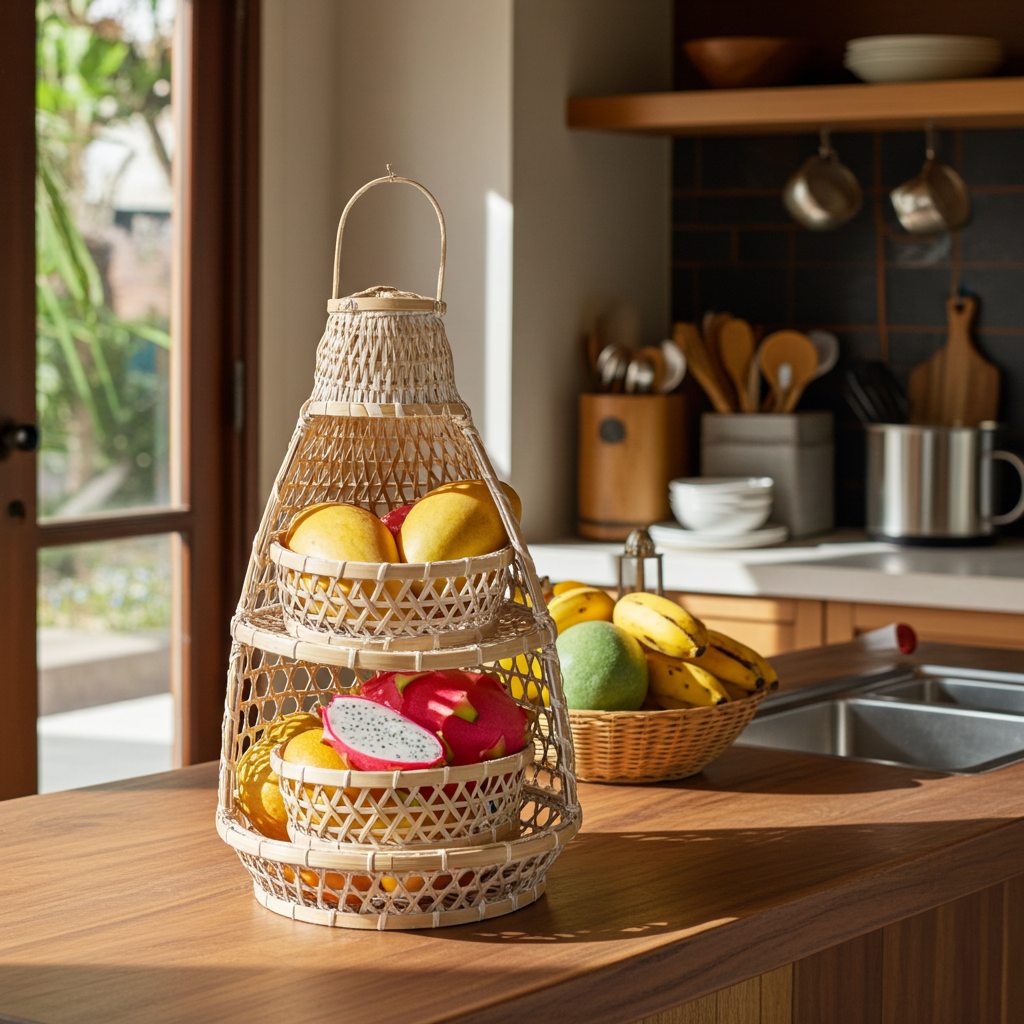 Decorative tiered white washed basket