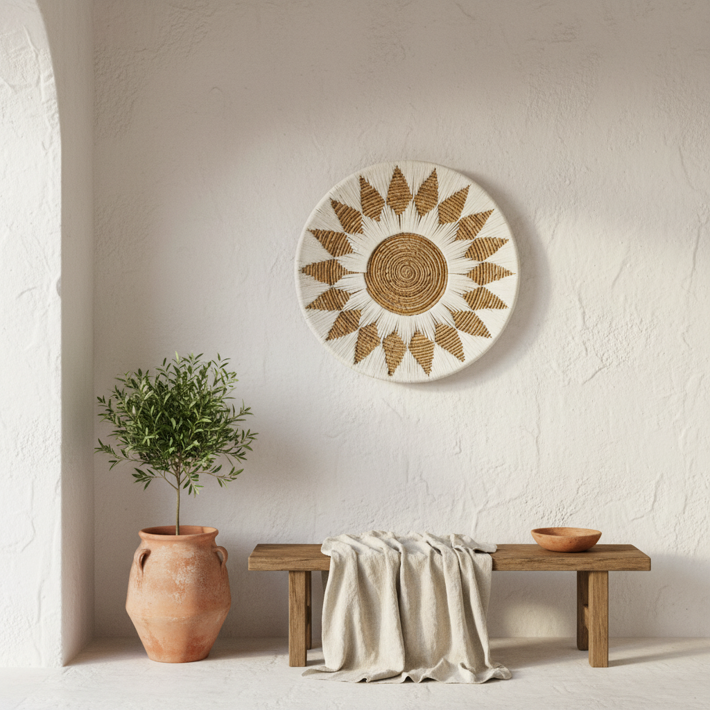 Plato de pared redondo de girasol tejido Modelo Damar