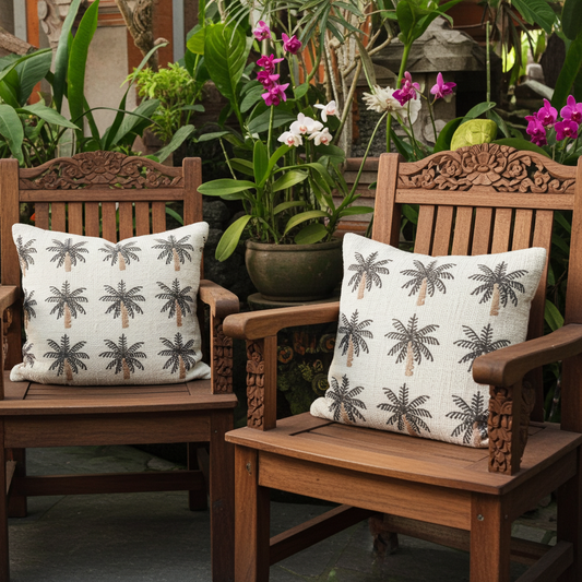 Capa de almofada preta com 9 palmeiras pequenas 40x40