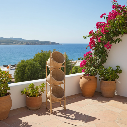 Three baskets in a bamboo tower. Model Keranjang