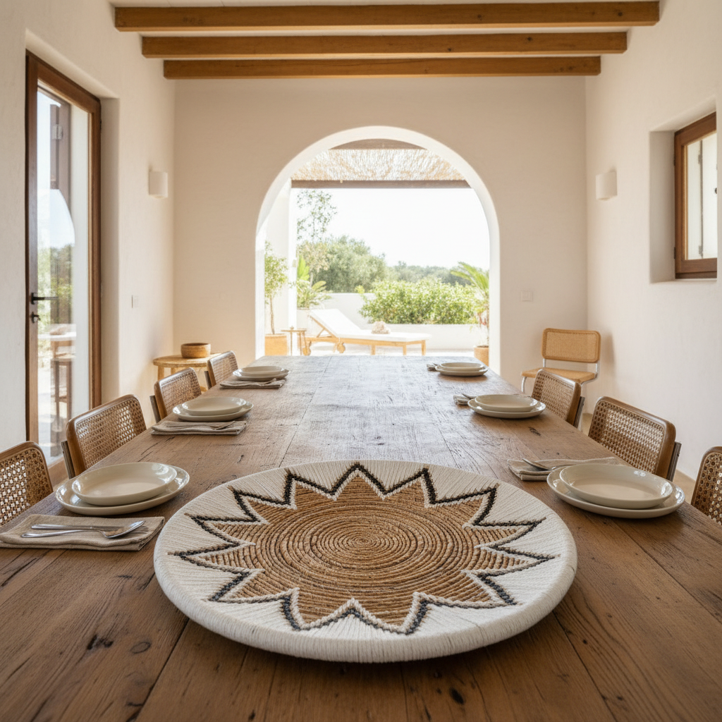 Disco de Parede Sol em Erva Marinha Entrançada Modelo Woka