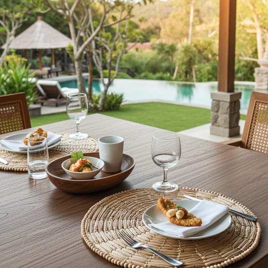 Round woven natural fiber placemat. Model Mendony