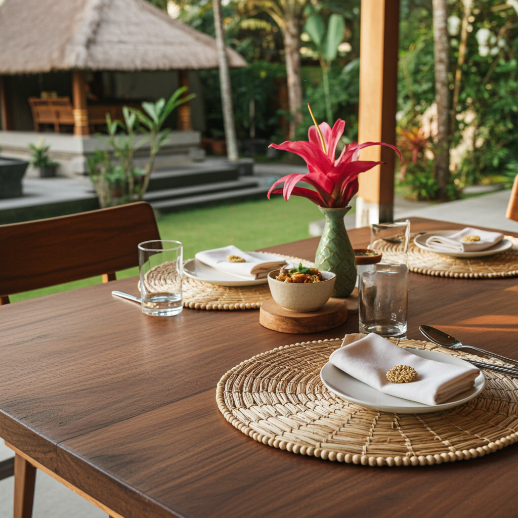 Round woven natural fiber placemat. Model Mendony