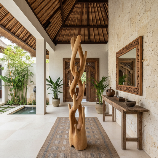Tall Twisted Suar Wood Sculpture Model Tidore