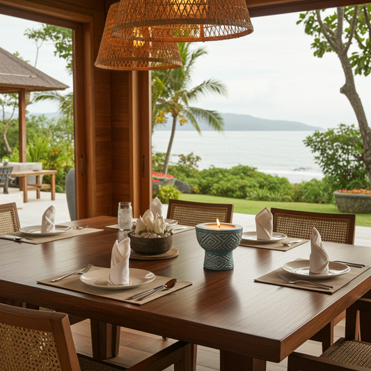 Hand-carved wooden candle hourglass shape in a blue finish