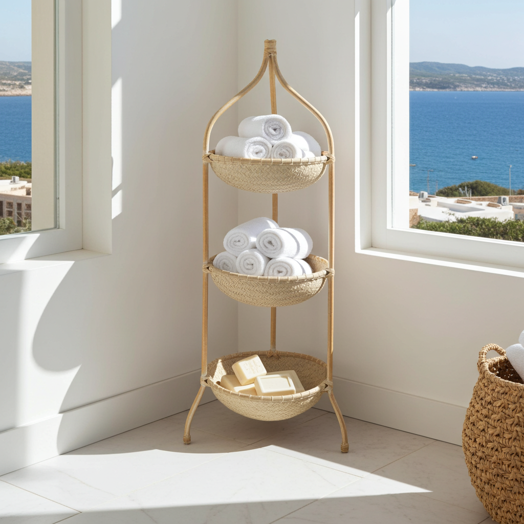 Three bowls in a bamboo tower. Model Menara