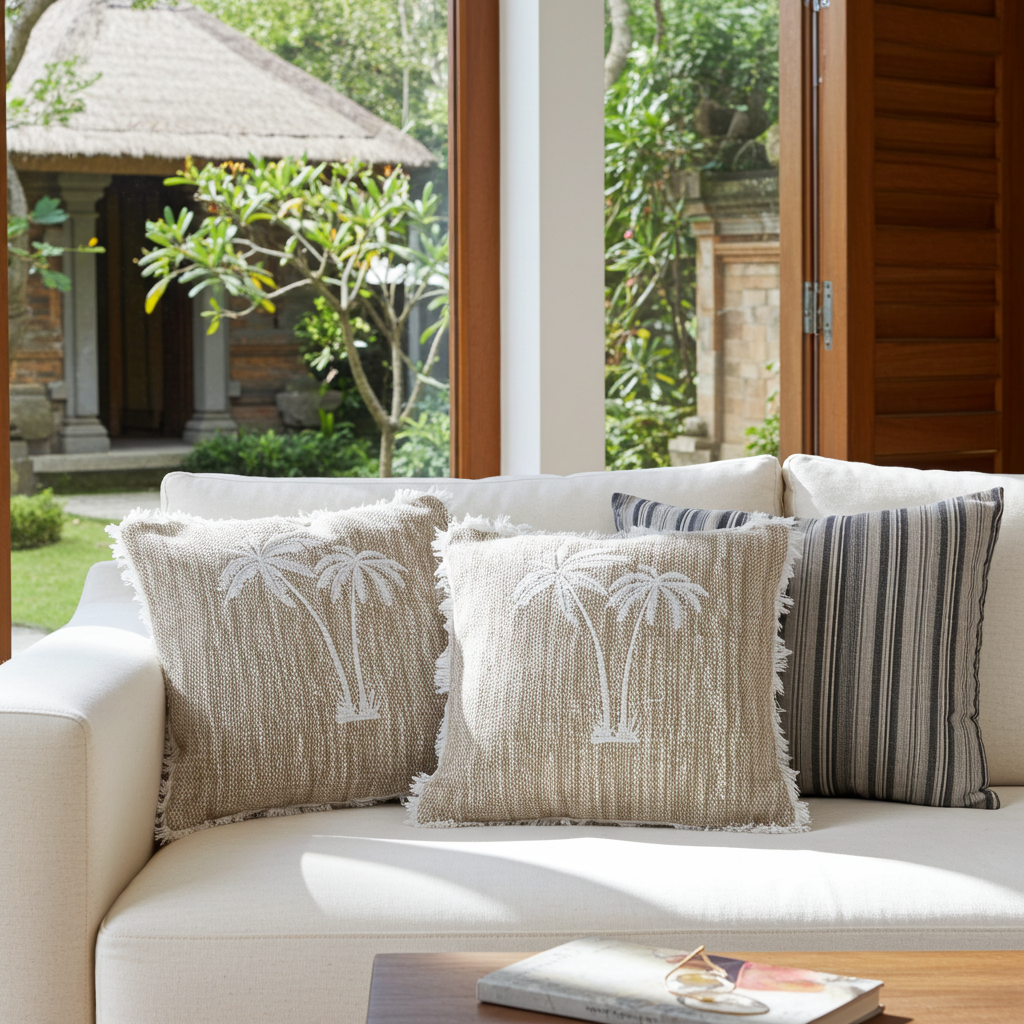 Pillowcover Double White Palm design  40x40