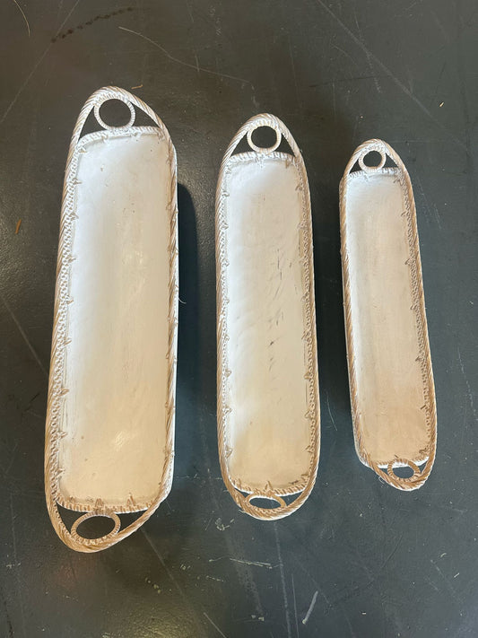 Wooden boatshaped bowls, set of 3 , Model Banda