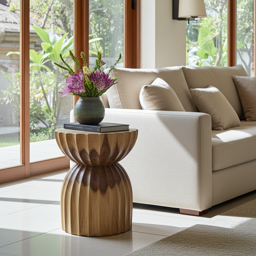 Banqueta Monkeypod em madeira maciça, modelo Pasir