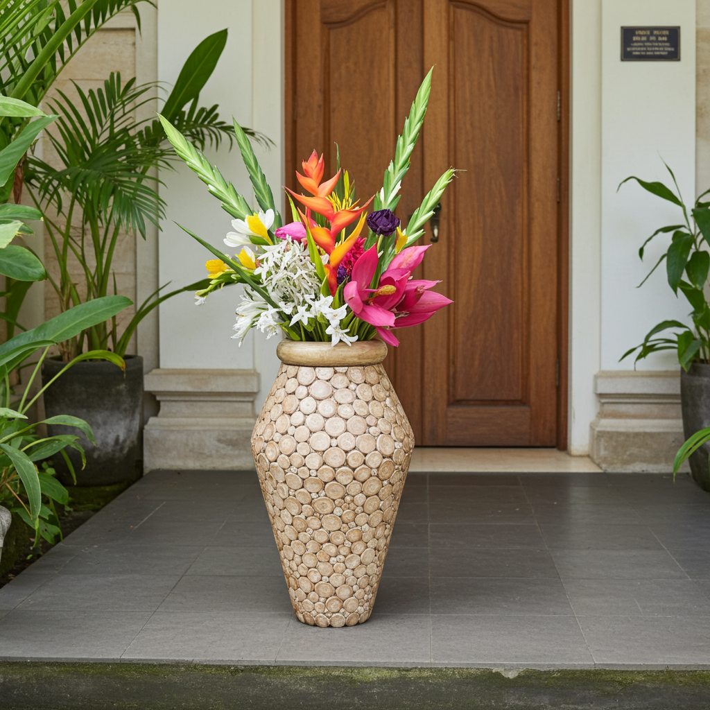 Bamboo wood slice floor vase. Model Mengiris