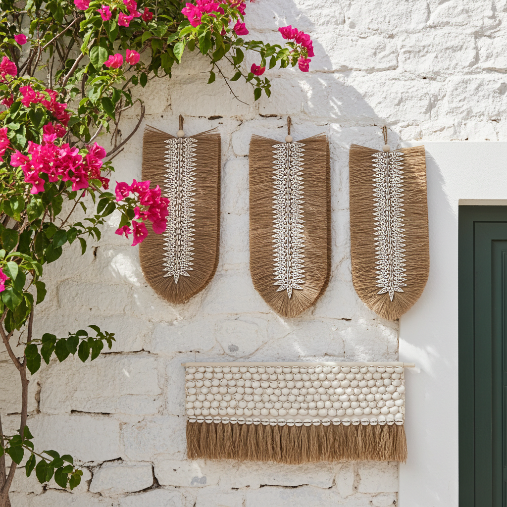 Seagrass wall deco tassels with shell accents