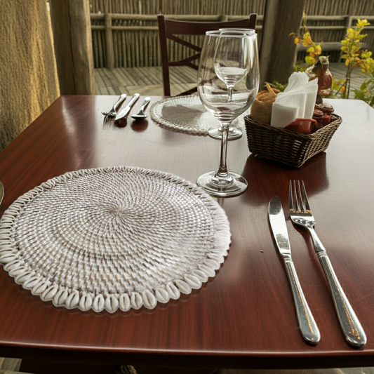 Mantel individual de concha de cauri colonial en dos colores