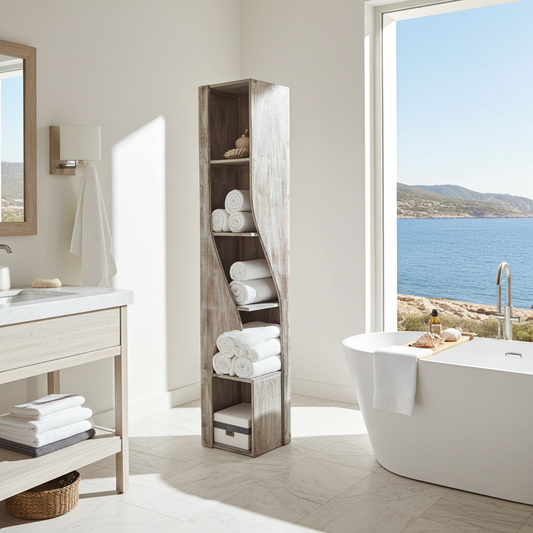 Twisted narrow bookshelf cabinet