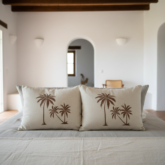 Palm Tree Embroidered Linen Cushion Cover Model Deli