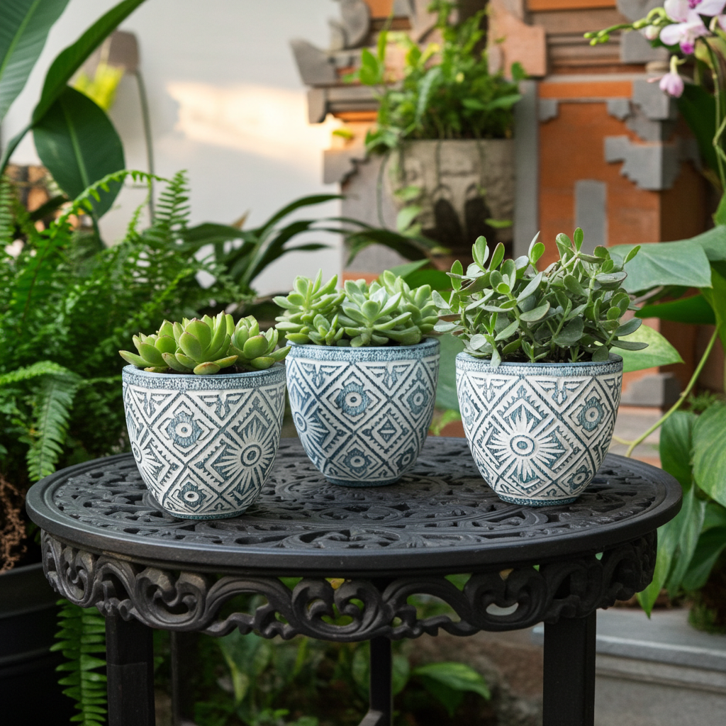 Handcarved wooden turquoise pot