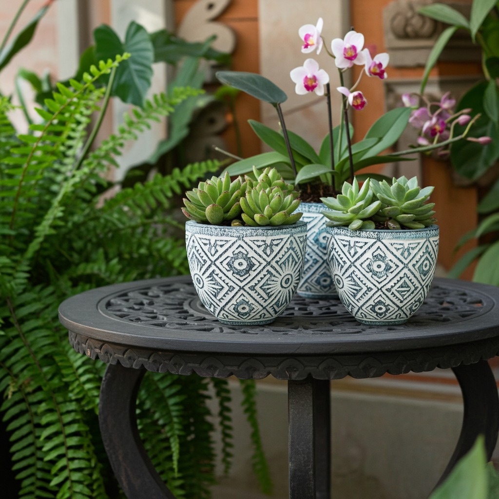 Handcarved wooden turquoise pot