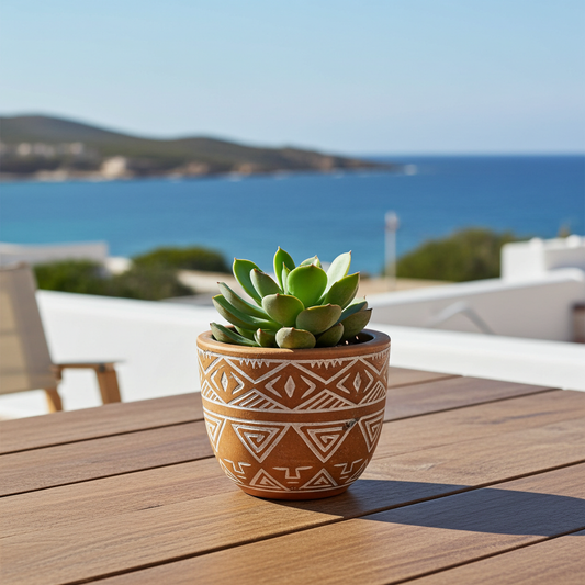 Vaso turquesa de madeira esculpido à mão