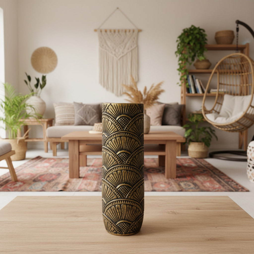 Vaso Cilíndrico Alto com Padrão de Leque Esculpido Modelo Paliat