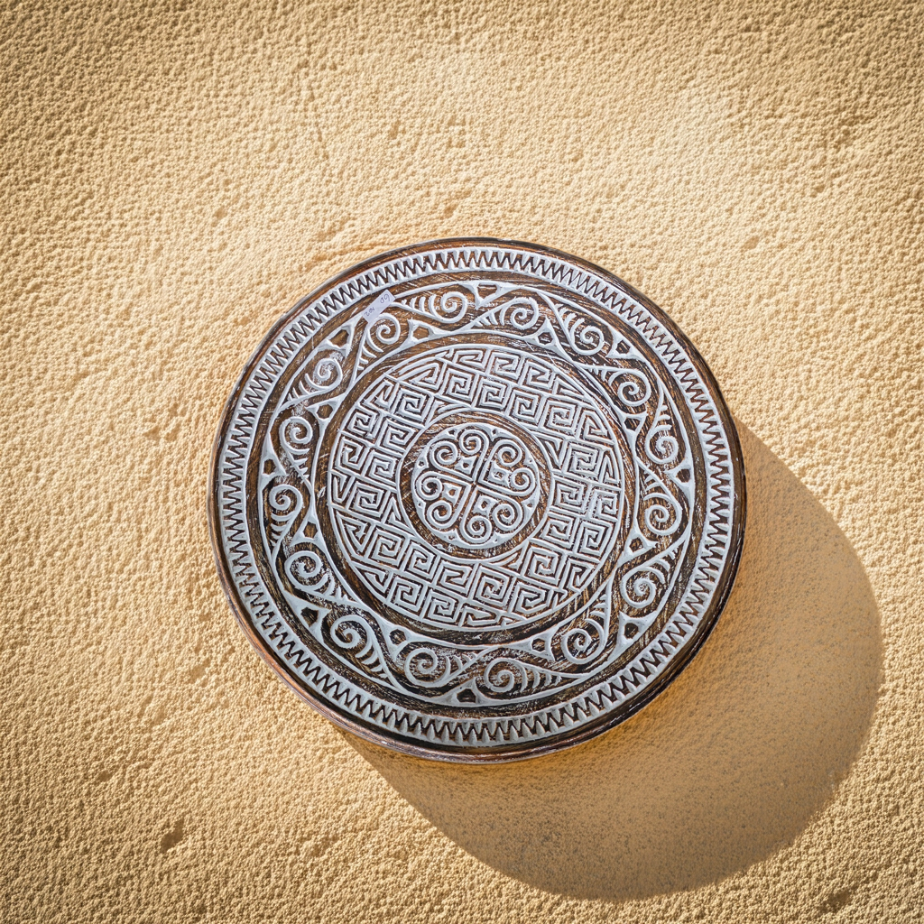 Prato decorativo em madeira esculpido à mão, com 40 cm de diâmetro. Modelo Rende.