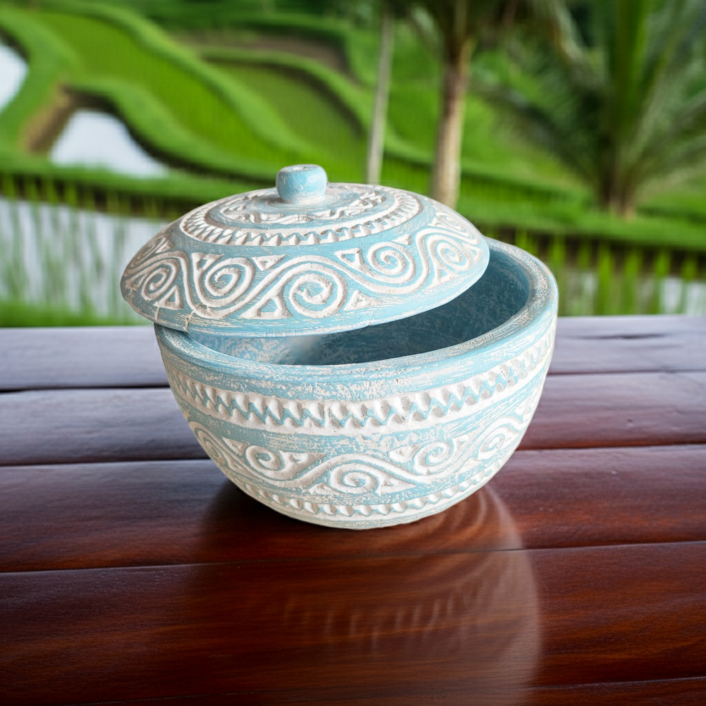 Turquoise bowl with lid. Model Jetis