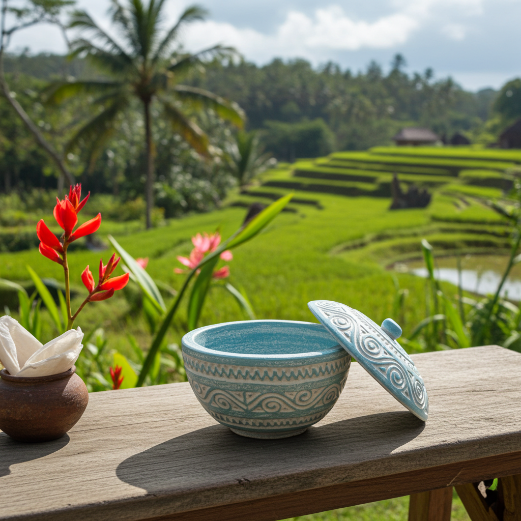 Turquoise bowl with lid. Model Jetis